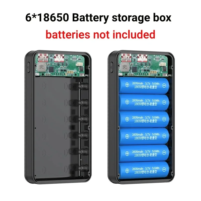 Soporte para caja de batería tipo banco de energía 6*18650, carcasa de carga USB Dual tipo C con luces de camping para iPhone, Huawei 18650