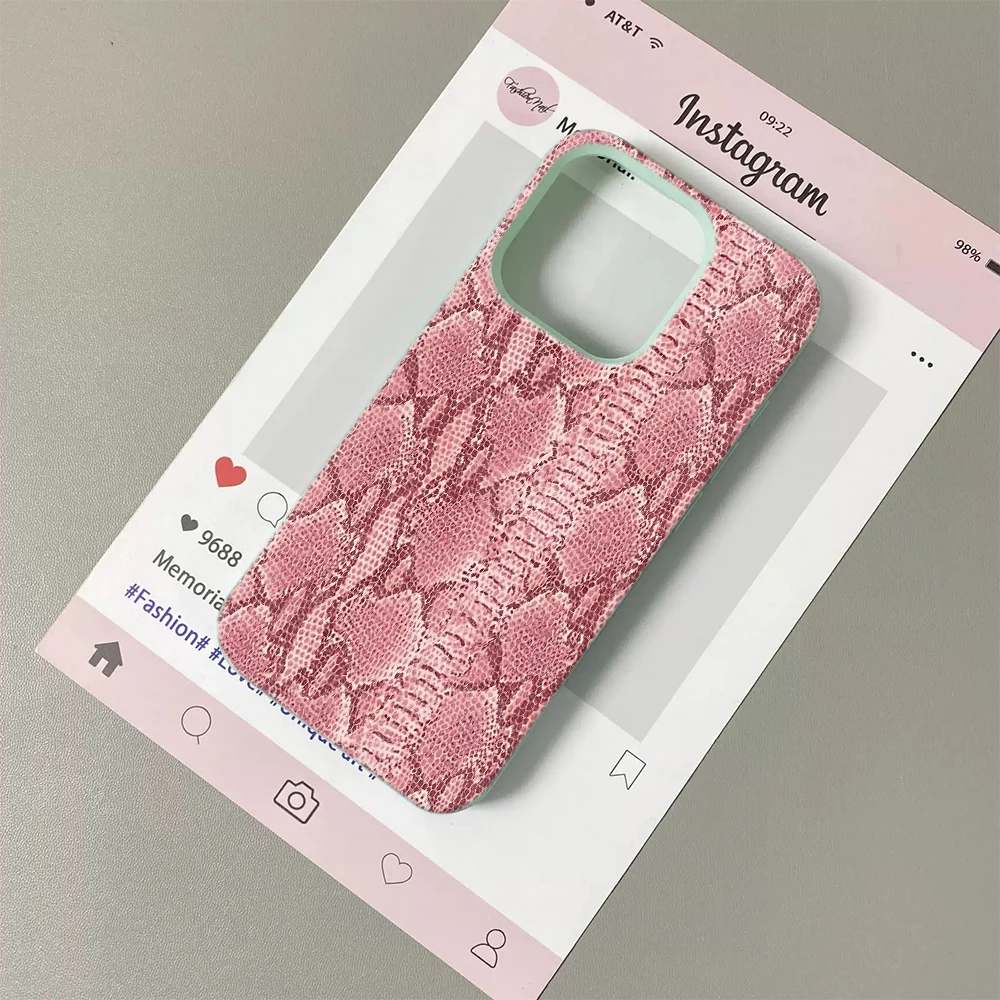 Funda para Teléfono con Patrón de Piel de Serpiente Rosa para iPhone 14 13 11 17 15 12 Pro Max Air Plus, Cobertura Total, Resistente a Arañazos y Duradera
