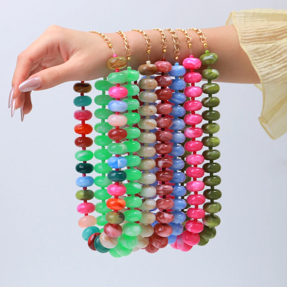 Collar de Moda Bohemia Casual con Cuentas de Resina Dopamina, Gargantilla con Dijes, Joyería Gruesa de Verano de Tendencia para Mujer, Uso Diario y Vacaciones