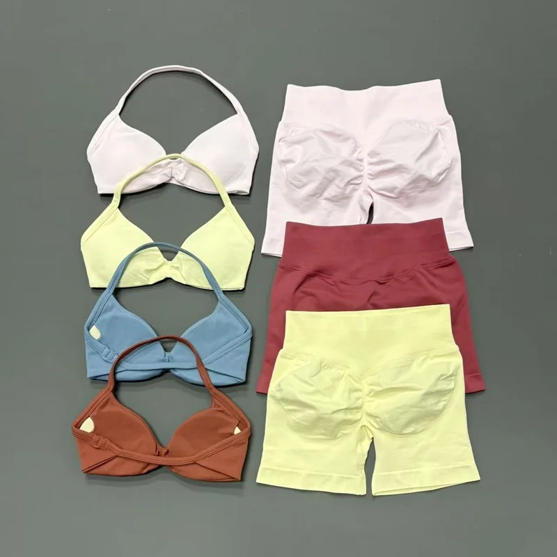 Conjunto de yoga sin costuras HISTELLO de 2 piezas, sujetador deportivo push-up, leggings moldeadores de glúteos, transpirables y cómodos para mujer.
