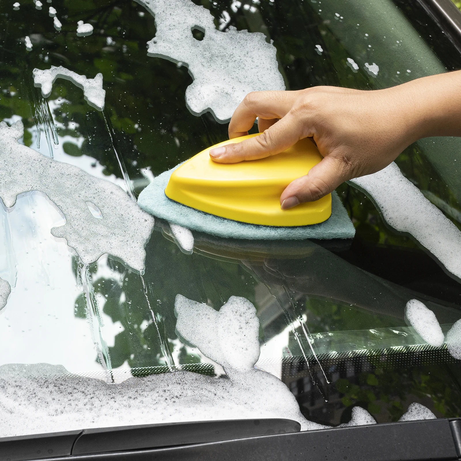 FOSHIO Esponja Limpiadora de Vidrios para Ventanas, Raspador de Limpieza para Lavado de Coches con Almohadilla de Fregado de Repuesto, Limpiador Doméstico para Detallado Automotriz
