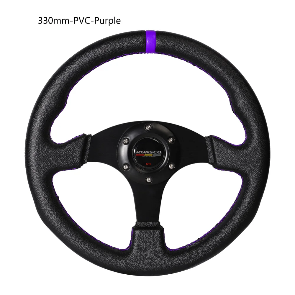 Volante plano de 330mm/13 pulgadas, volante de juego de carreras de simulación de deriva de aluminio + PVC Universal