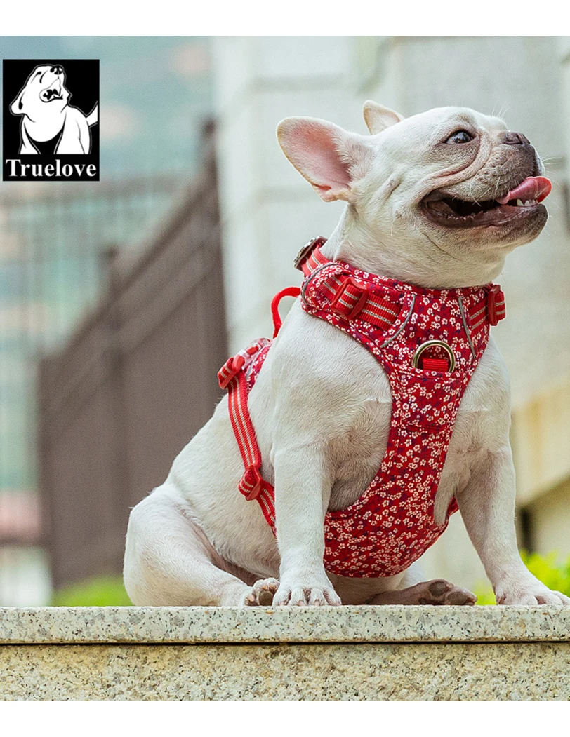 Truelove Arnés para Perros Floral Sin Tirones Tela de algodón Transpirable y Reflectante Suave para Chaleco Ajustable Grande Mediano PequeñoTLH5655