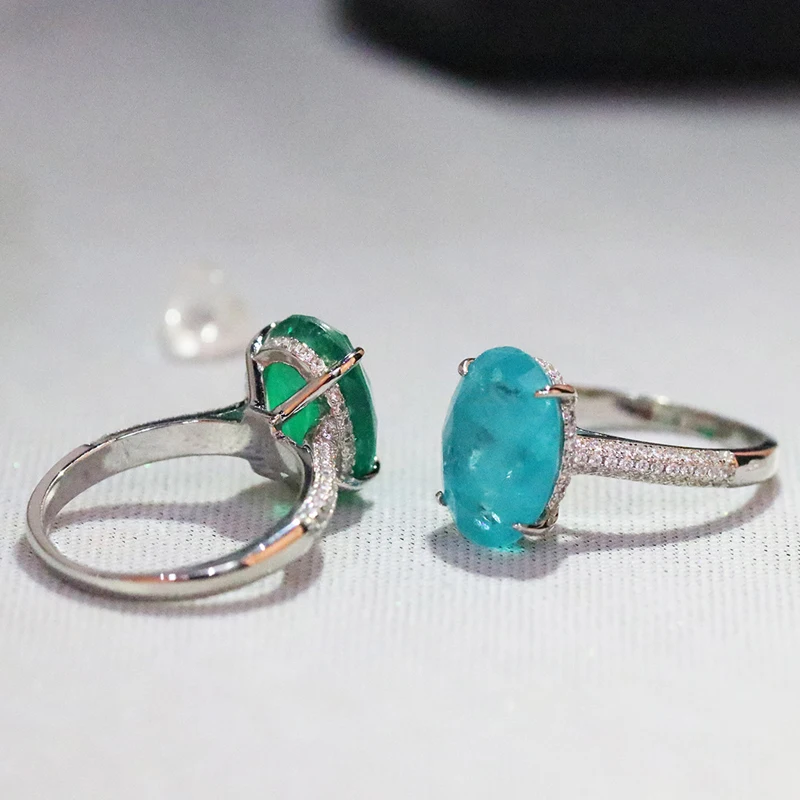 Anillos de dedo ovalados de Plata de Ley 925 para mujer, elegante anillo de turmalina Paraiba, joyería clásica de compromiso y boda