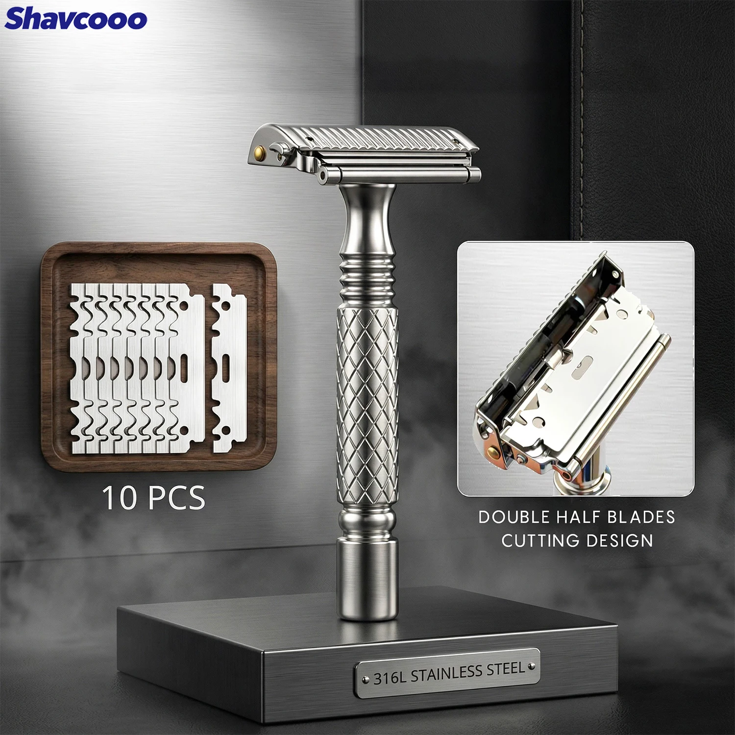 Sistema de Afeitado Shavcooo GP700 Pro 4D Avanzado para Hombre, Maquinilla de Afeitar de Seguridad Recta de Acero Inoxidable 316L, Kit de Cuidado de Barba para Hombre