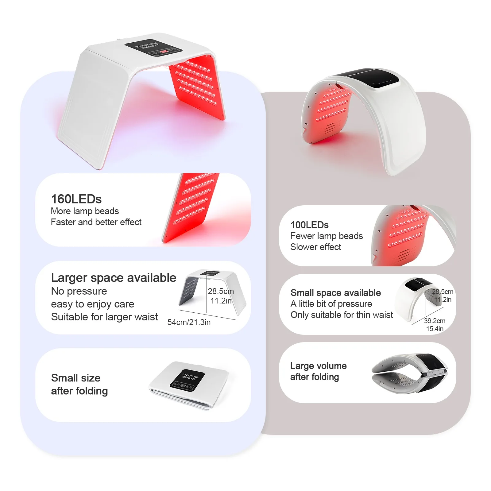 Máquina de fotones LED plegable de 160 LED, 7 colores, uso doméstico, salón de belleza, máscara LED para SPA corporal Facial, máquina PDT, máscara LED para el cuidado de la piel
