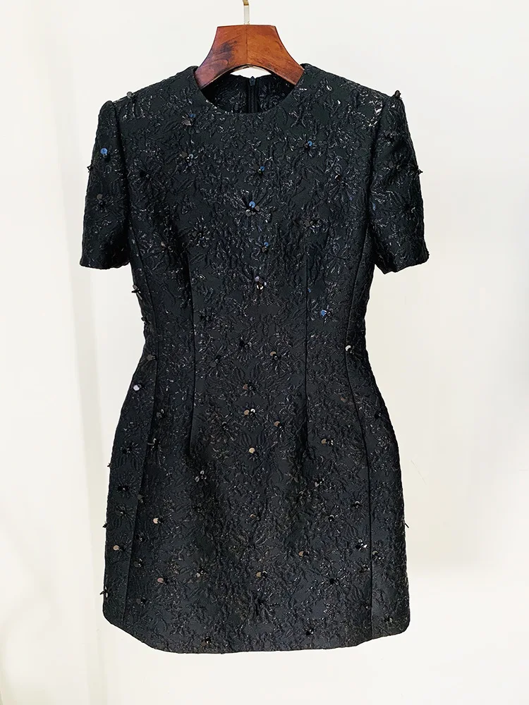 Vestido de Moda de Diseñador 2026 de HIGH STREET, Vestido Elegante con Adornos Florales de Jacquard con Cuentas para Mujer