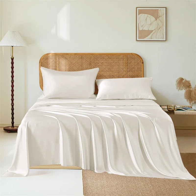 Juego de Sábanas de Seda 100% de Lujo, Juego de Ropa de Cama de Seda de Morera, Tamaños Individual, Matrimonial, Queen y King, Sábana Ajustable, Sábana Plana y Funda de Almohada