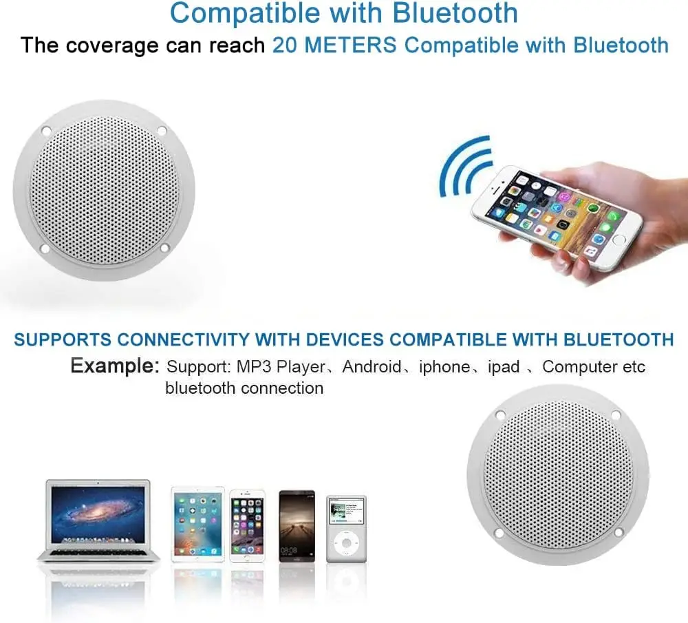 Altavoces Bluetooth de techo Herdio de 4 pulgadas, resistentes al agua, 160W, altavoces marinos para baño, cocina, hogar, exteriores, caravana, 2 unidades