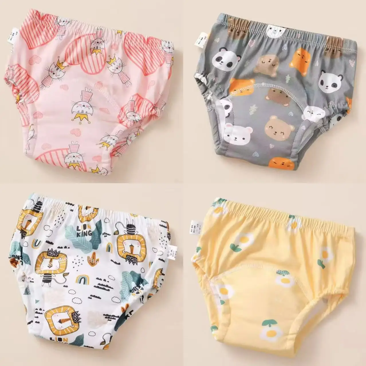 4 Uds. De algodón para niños y niñas, transpirable, reutilizable, lindo orinal para inodoro, pantalón de entrenamiento, absorbente, impermeable, ropa interior para niños, pantalones cortos
