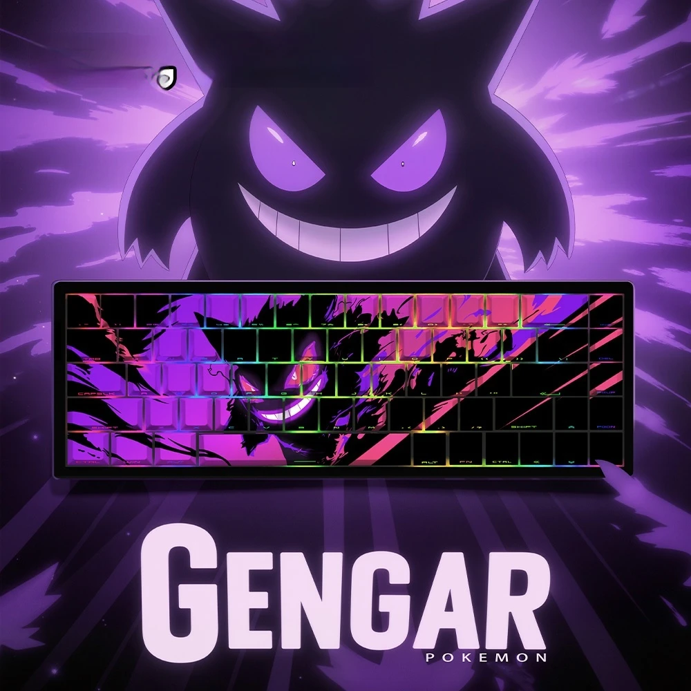 Gengar PBT-teclas translúcidas con grabado lateral Original de fábrica, 68 teclas, 129 teclas, teclas para juegos de deportes electrónicos, accesorios para jugadores de PC