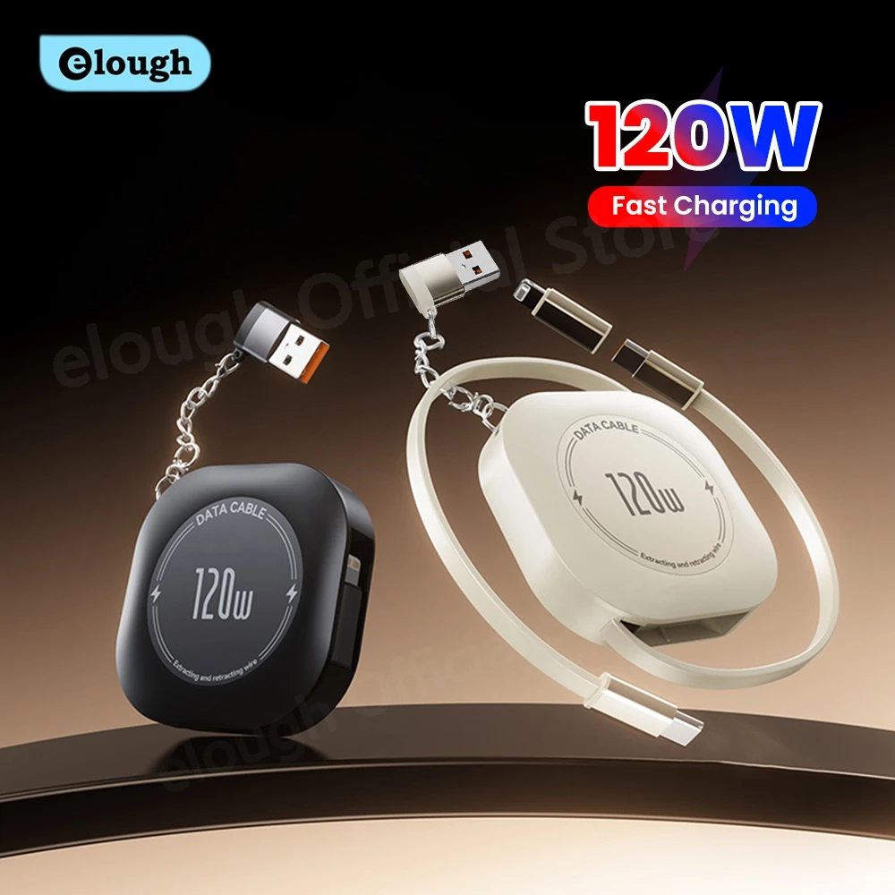 Elough 120W USB C a USB C Cable de carga retráctil con adaptador tipo C hembra a USB ios macho para iPhone 16 Cable de datos Xiaomi