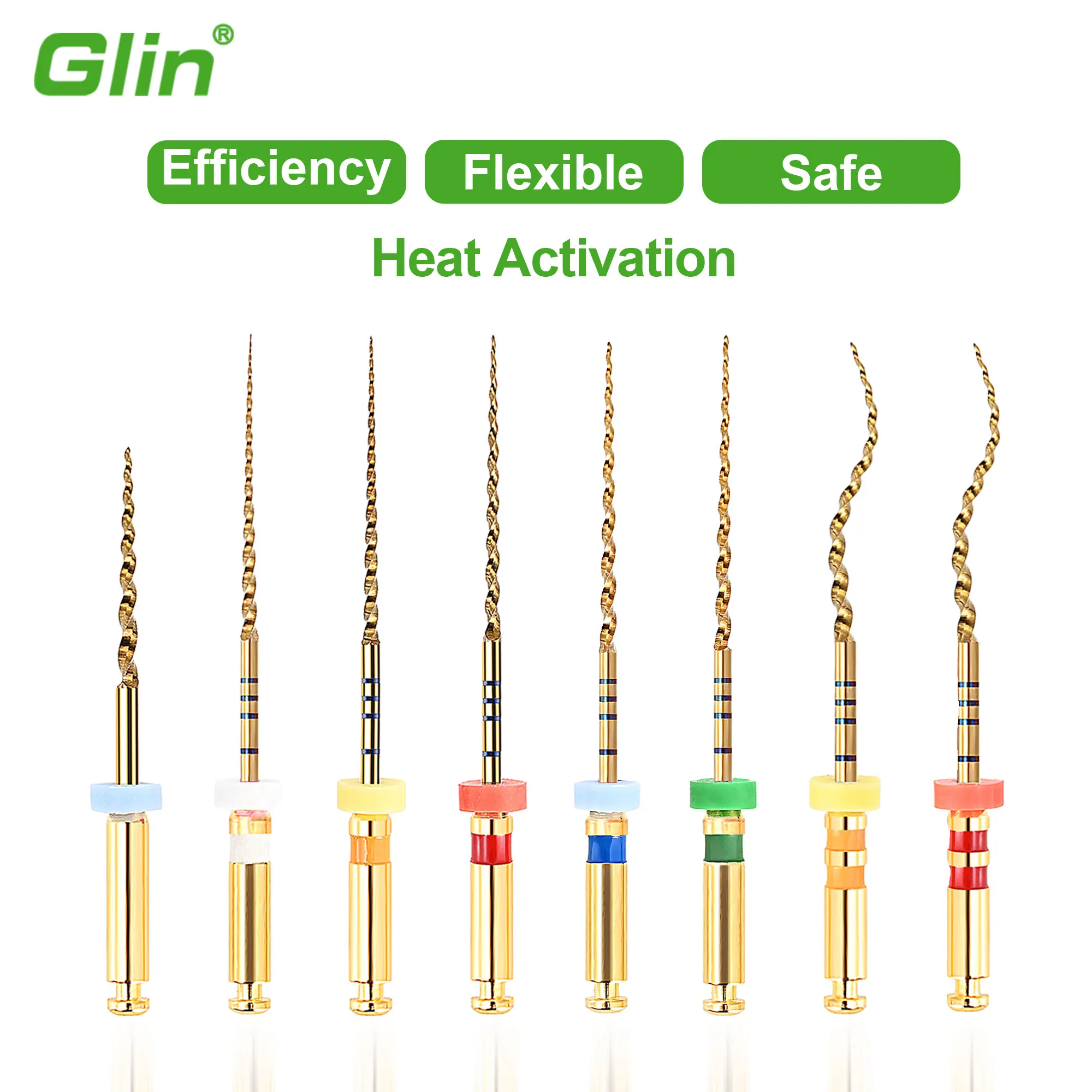 Limas Endo flexibles doradas activadas por calor Dental Glin, tratamiento de raíces de Canal, Lima dorada rotativa, herramientas de dentista, limas endodónticas