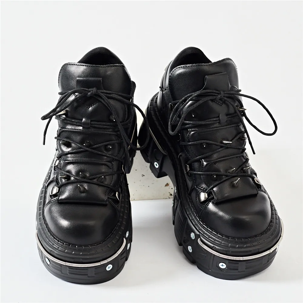 Botas tobilleras con cordones Punk para Mujer, Botas con remaches de Metal y decoración de punta redonda y parte inferior gruesa, zapatos de plataforma Rock para discoteca para Mujer 2025