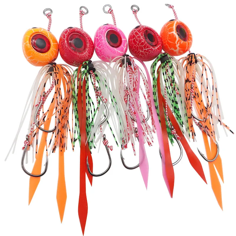 Señuelo de pesca Snapper Jig Slider con falda de goma y doble anzuelo auxiliar, 40g, 60g, 100g, 150g, 200g, 250g, luminoso, accesorios de pesca