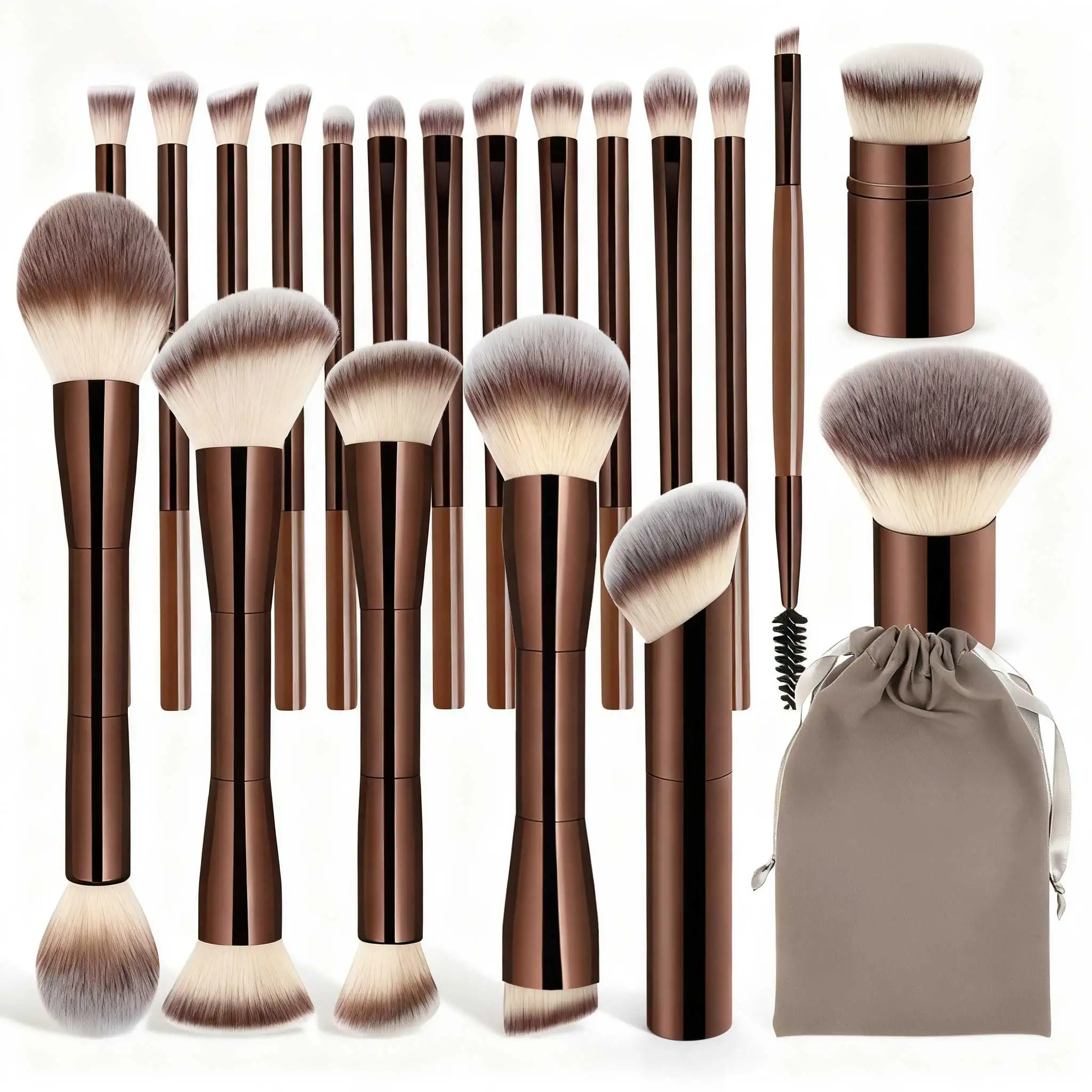 Juego de 20 Brochas de Maquillaje Profesionales de Doble Punta para Base, Corrector, Rubor, Sombras de Ojos, para Mezclar Líquidos, Cremas y Polvos