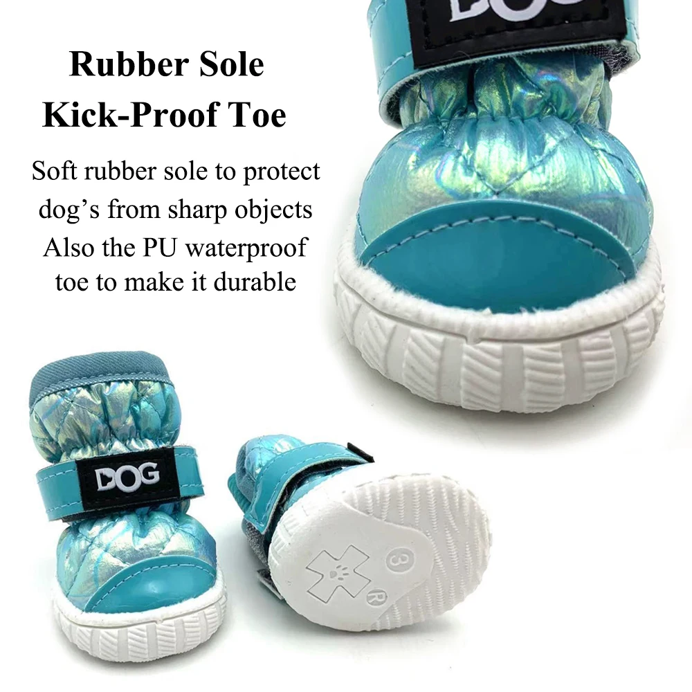 Botas de nieve para perros, impermeables, forro polar grueso, 4 Uds., zapatos de invierno para perros pequeños, suela de goma suave, botines antideslizantes para mascotas