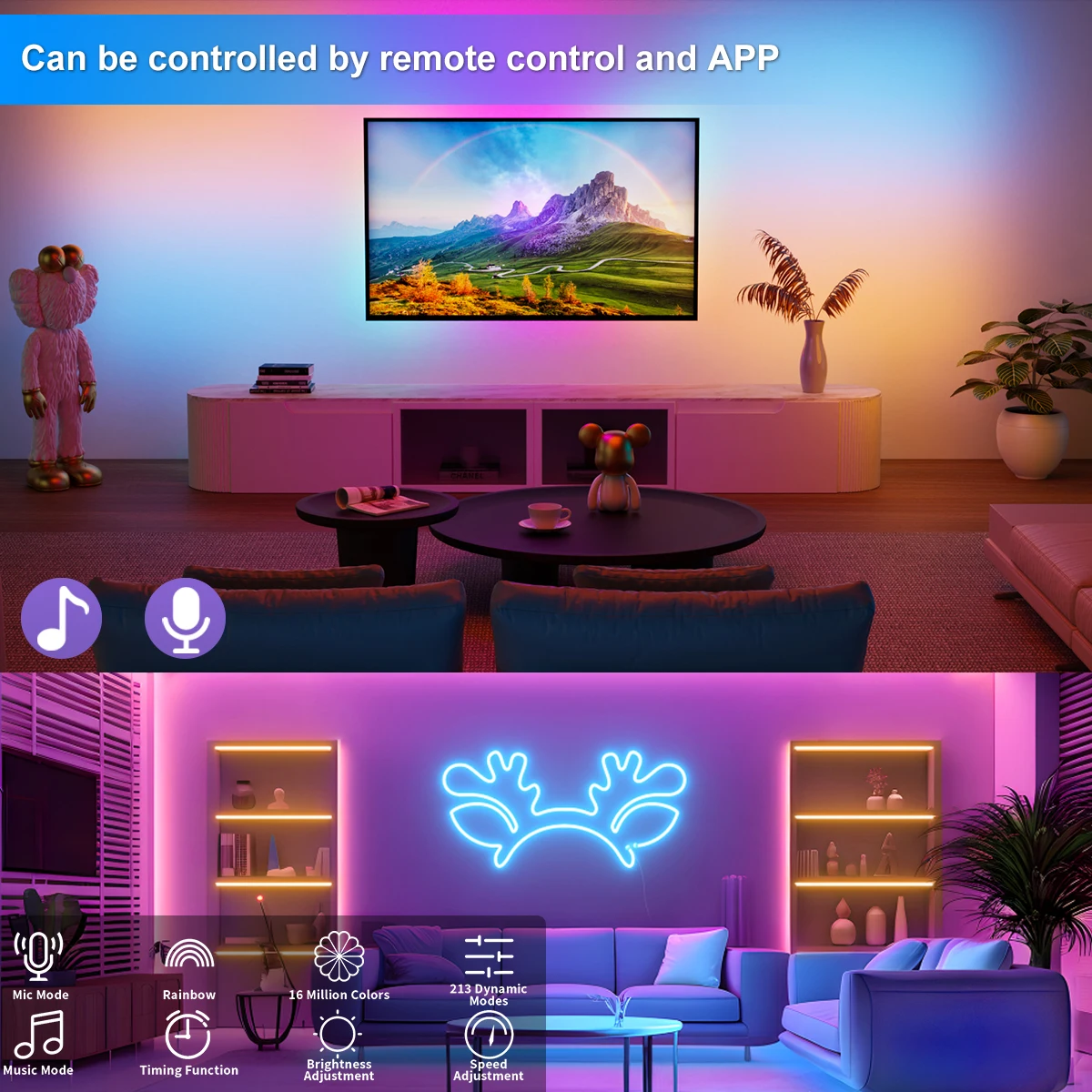 Tira de luces LED RGB+IC de neón de 5V, 1M 2M 3M 5M 10M, USB, impermeable, flexible, con control remoto Bluetooth para decoración del hogar