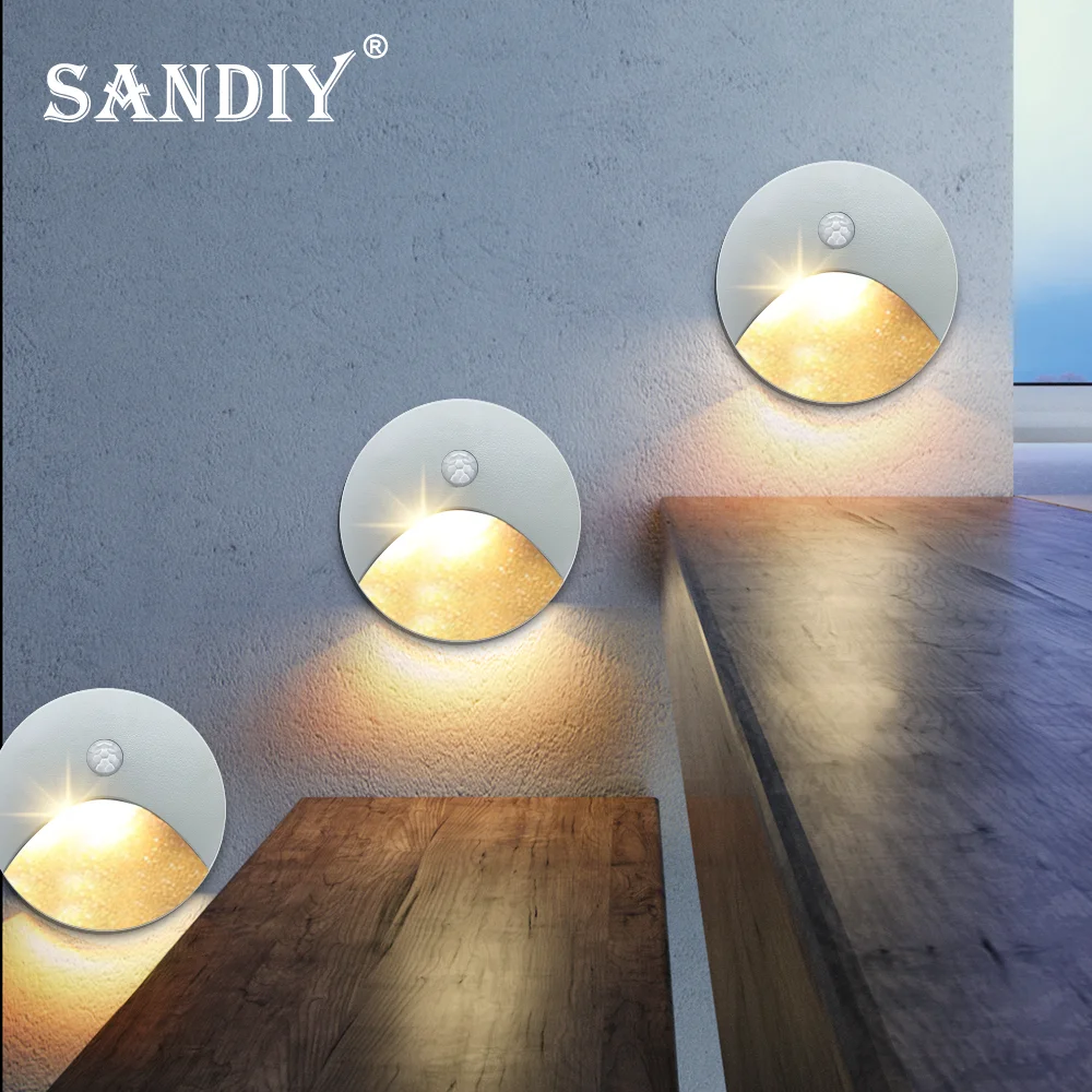 SANDIY Iluminación exterior LED Sensor incrustado Lámparas de pared Impermeable Exterior Luz de noche Footlight+60mm Caja para Stair&Step Jardín Yard Cubierta Iluminación Porche Puerta Exterior Lámparas Sconce
