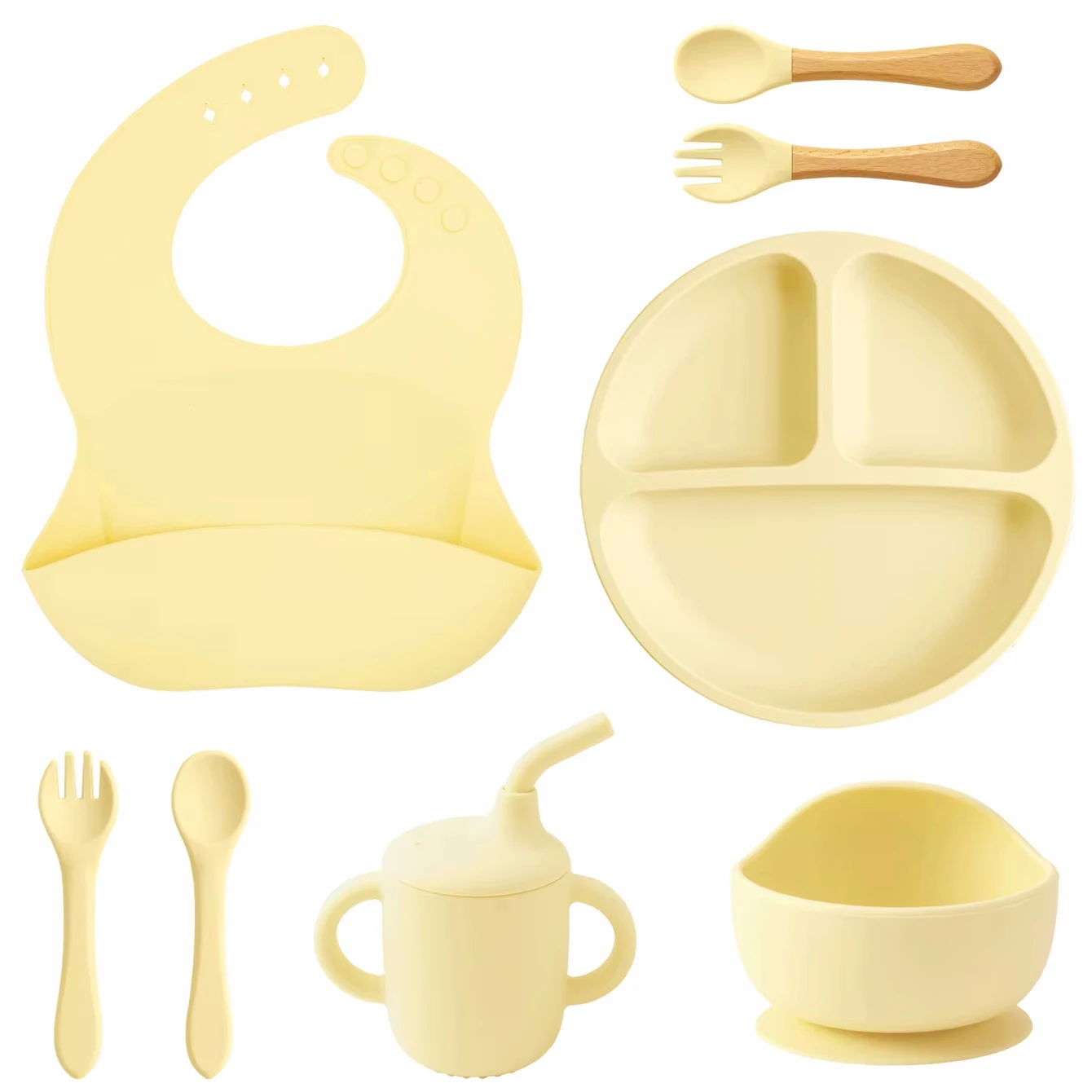 Vajilla plegable para bebés con ventosa, juego de platos para bebés, platos de comida sólida, biberón, taza de paja, vajilla para niños
