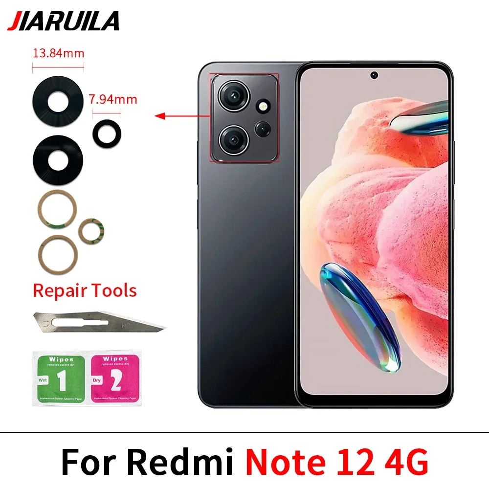 Lente de cámara trasera para Xiaomi Redmi Note 13 12 11 Pro Plus 5G 4G, lente de cristal de cámara trasera con adhesivo de pegamento