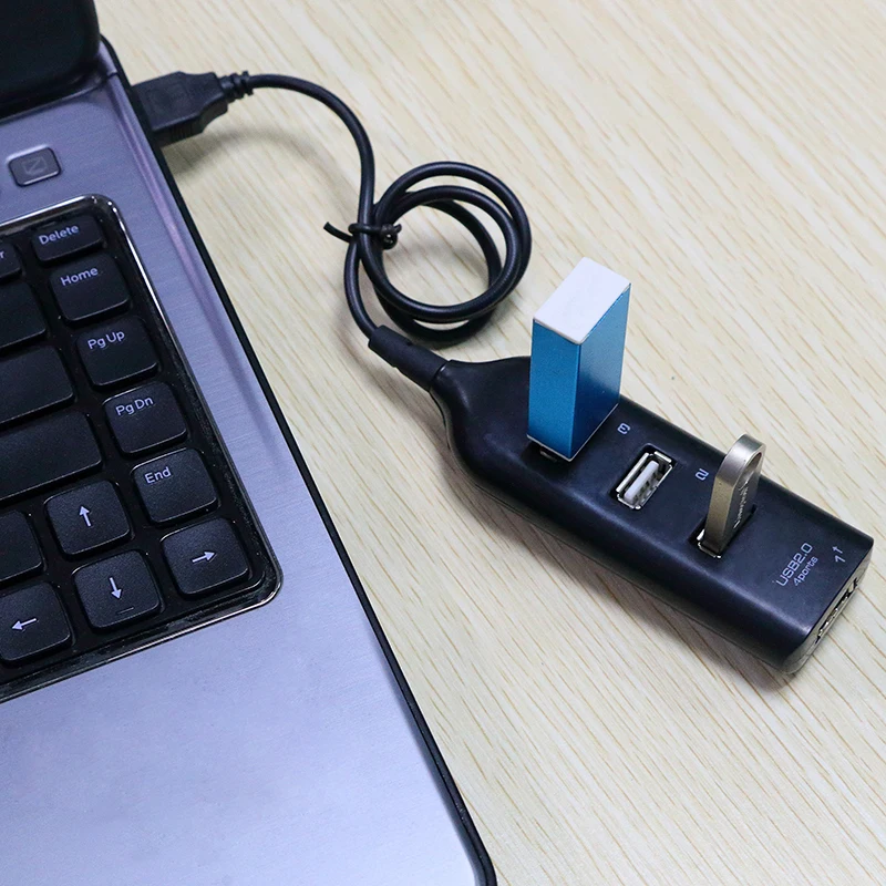 Hub USB de alta velocidad, 4 puertos USB 2,0 con Cable, Mini concentrador divisor USB, adaptador de corriente, enchufe múltiple para PC, portátil y Notebook