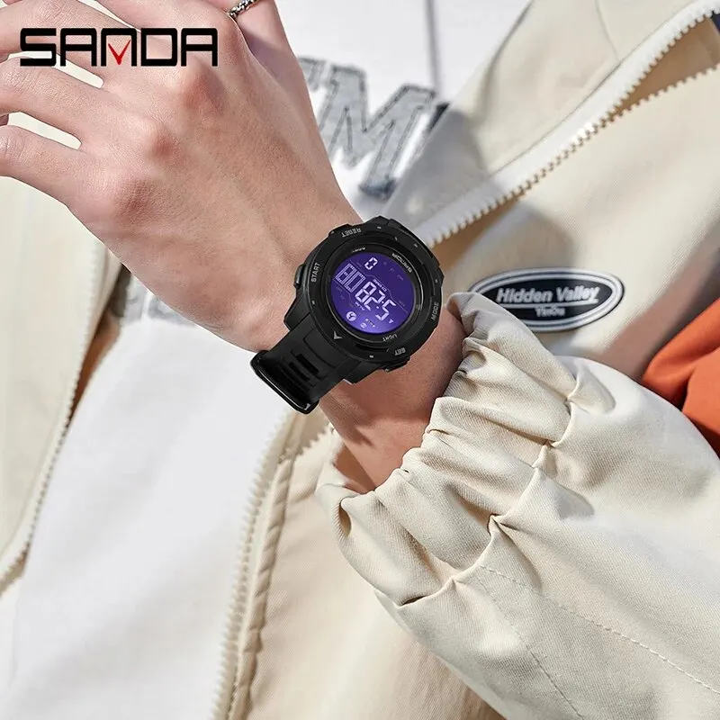 Reloj deportivo SANDA 2145 para hombre, podómetro y contador de calorías, reloj de pulsera militar digital LED resistente al agua hasta 50M, reloj masculino