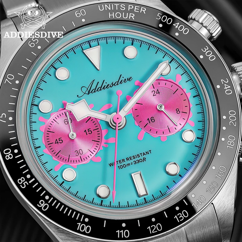 ADDIESDIVE 2026 Nuevo Reloj Cronógrafo de Lujo para Hombre VK64, Resistente al Agua 100m, Bisel de Cerámica, Luminoso BGW9, Reloj de Cuarzo de Acero 316L AD2520