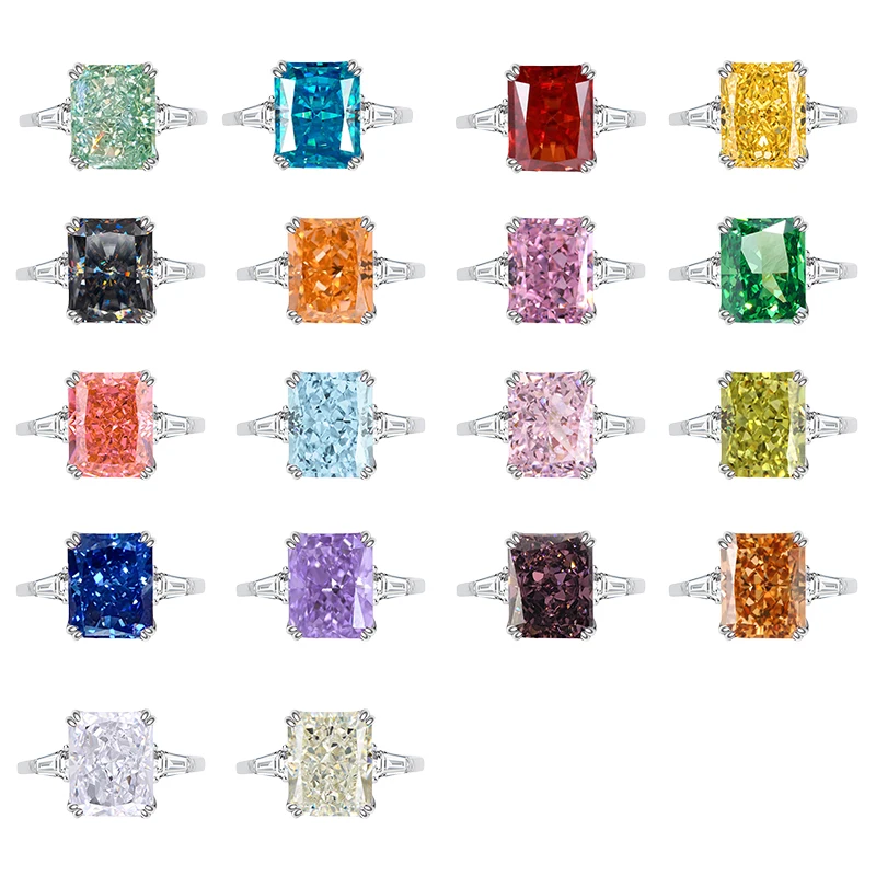 Anillo de Boda Bocarman, Plata S925, Rectangular, Verde Menta, Zirconia Corte Hielo, Elegante Regalo de Aniversario para Ella