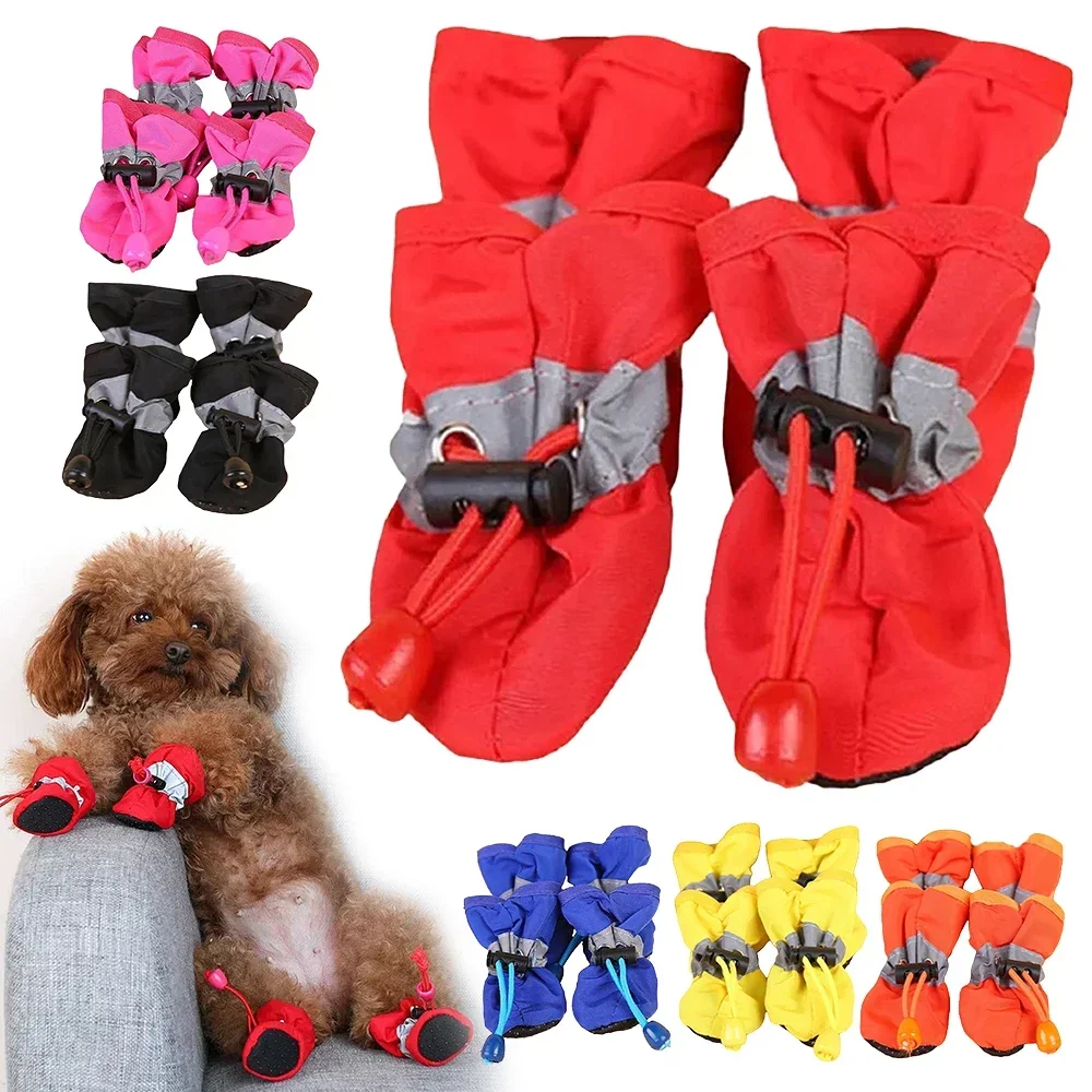 Juego de 4 Zapatos Impermeables para Perros, Botas Antideslizantes para Lluvia, Calzado para Perros Pequeños, Cachorros, Botines para Mascotas, Accesorios para Patas de Perro