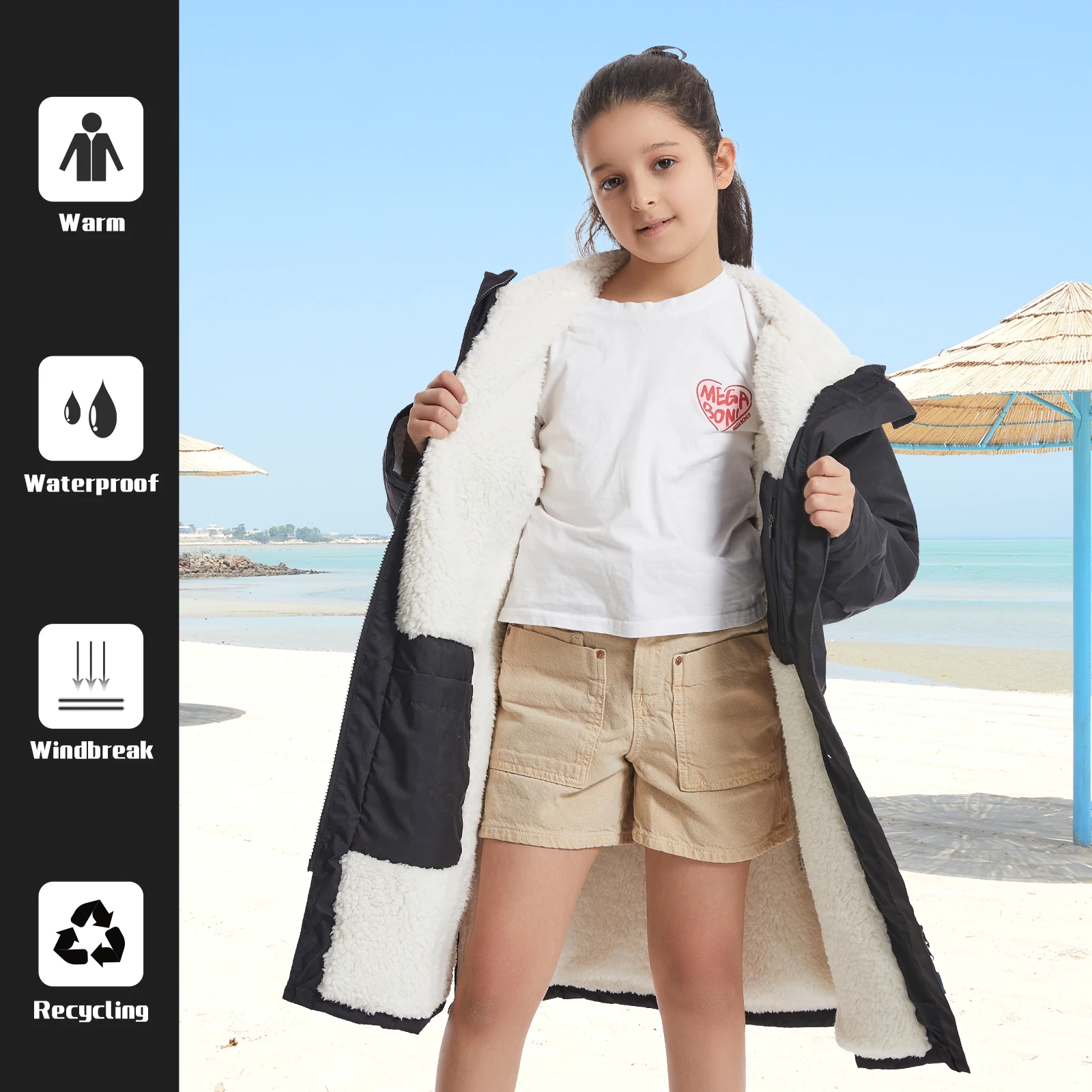 Bata cambiadora impermeable para niños, manta portátil esponjosa, suave y cálida Sudadera con capucha de toalla, Poncho de Surf para nadar de 5 a 12 años