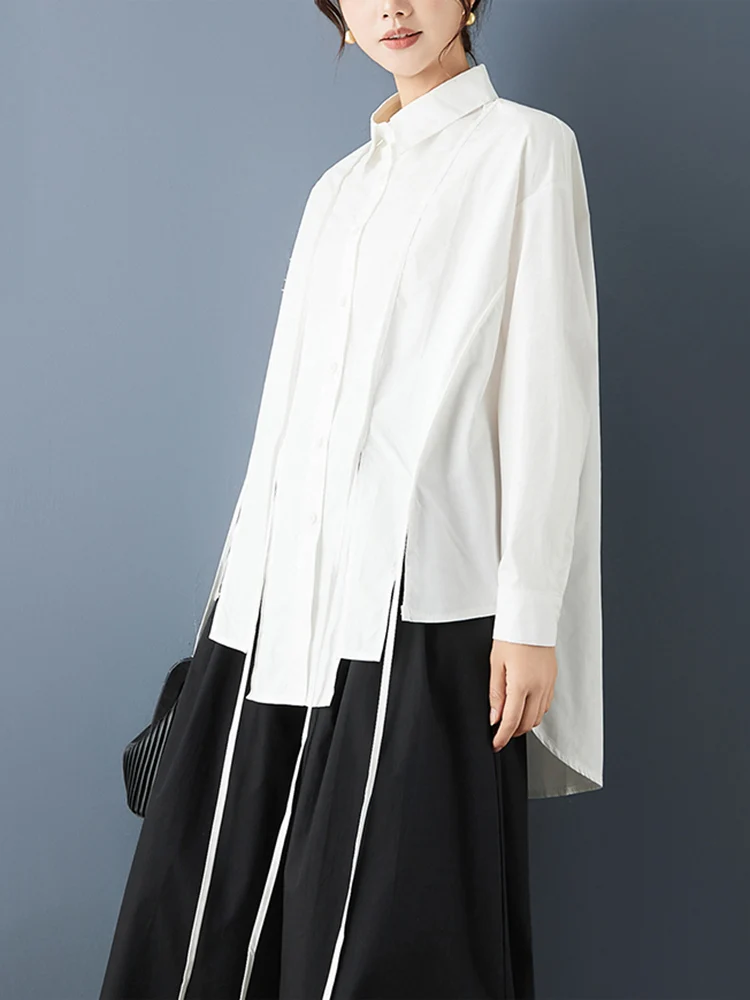 Camisa Blanca Vintage Asimétrica de Gran Tamaño para Mujer, Nueva Blusa Coreana Informal de Manga Larga, Ropa de Primavera y Otoño 2026