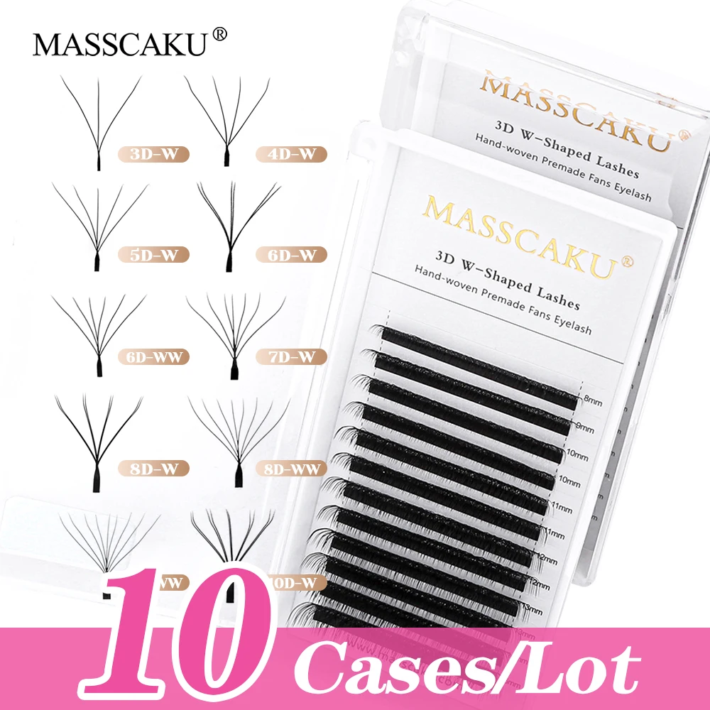 Venta al por mayor MASSCAKU 10 fundas/lote 0,07mm de espesor impermeable W diseño pestañas finas hechas a mano prefabricadas volumen Fans paquetes de pestañas