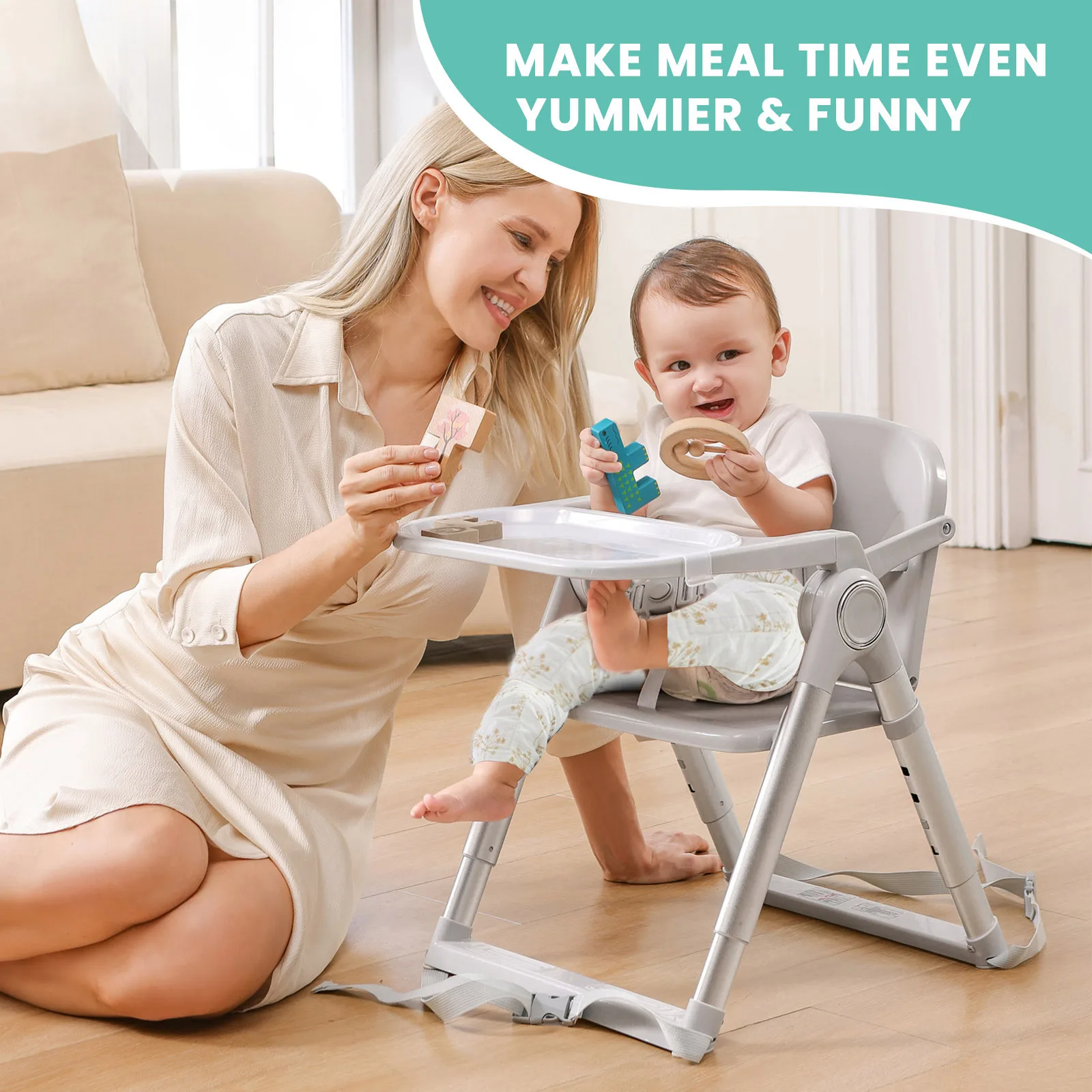 Asiento elevador plegable para bebé, silla alta para comedor, asiento de alimentación portátil para niños pequeños de 6 meses a 3 años de aproximadamente