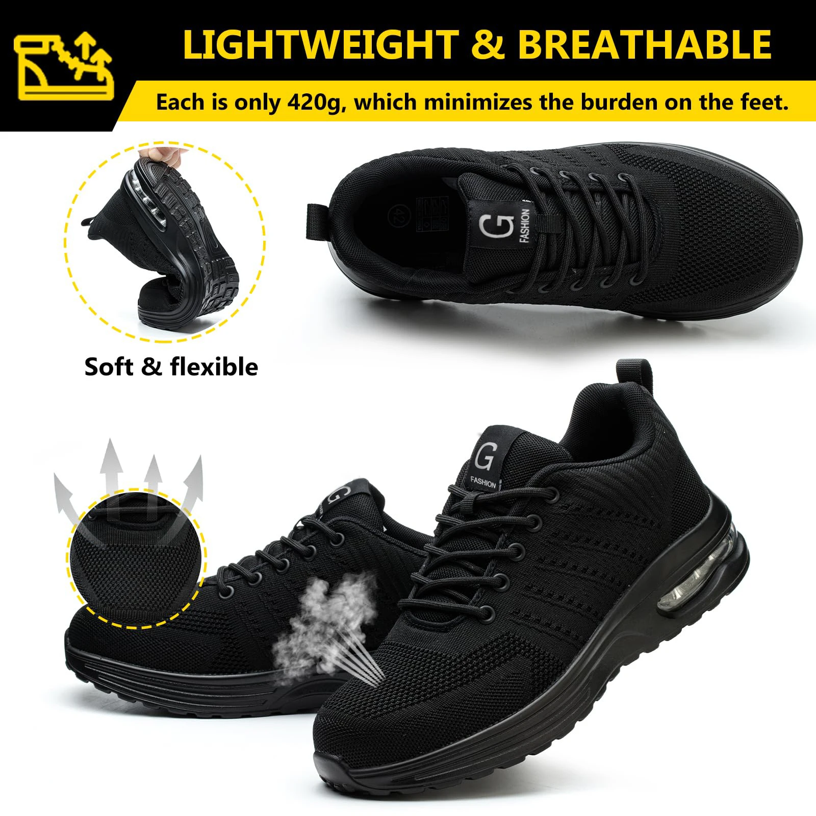 Zapatos de seguridad ligeros para hombre y mujer, zapatillas de trabajo con cojín de aire, zapatos con punta de acero, botas de seguridad para construcción, zapatos de trabajo antigolpes