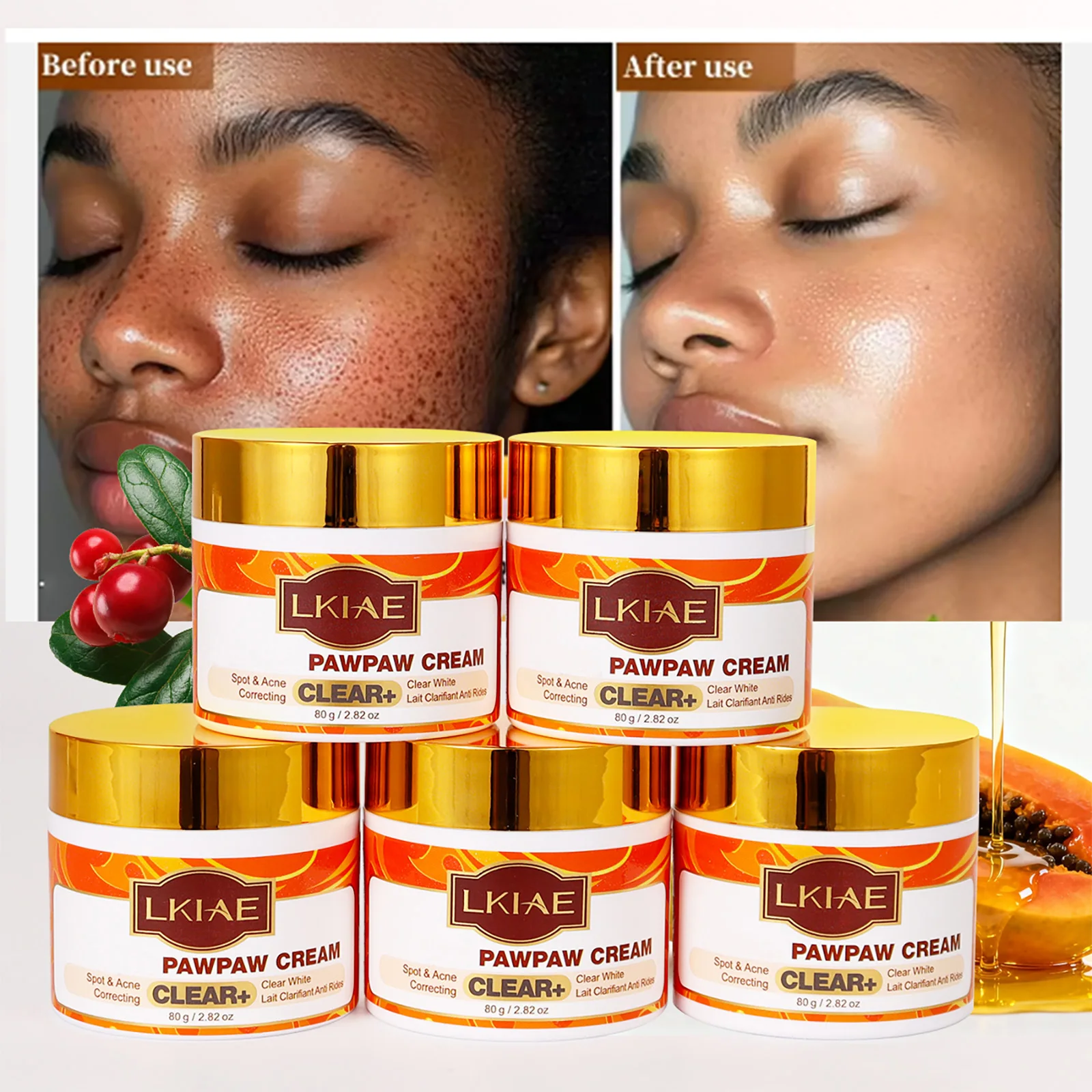 Crema Facial Blanqueadora Pawpaw de LKIAE para Mujeres, Hidratante, Antiacné, Manchas Oscuras, con Niacinamida, Manteca de Karité, Glutatión