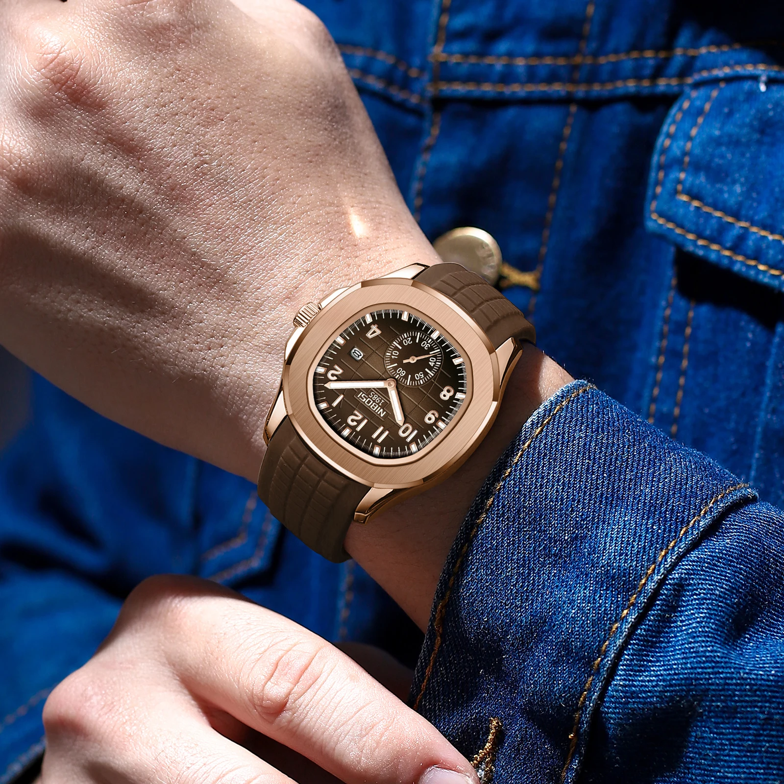 Relojes NIBOSI para hombre, reloj militar analógico con calendario, correa de silicona negra, relojes de pulsera impermeables para hombre, diseño minimalista
