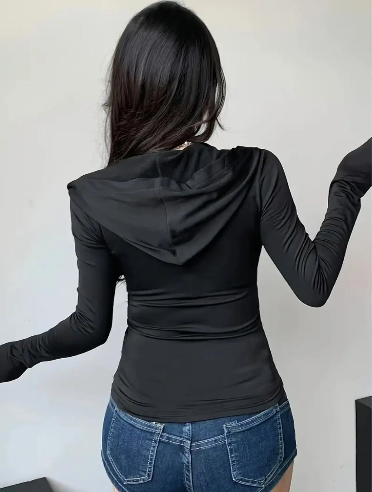 Chaqueta de yoga para mujer, primavera y otoño, corte ajustado, con capucha, para correr por la mañana, top deportivo, top deportivo moderno con cremallera y manga larga
