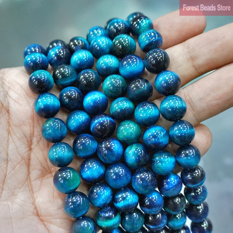 pendientes mujer llavero pulsera hombre colgantes anime Piedra Natural de pavo real, Ojo de Tigre azul, cuentas redondas sueltas, bricolaje, pulsera, collar para la fabricación de joyas, hebra de 15 ", 6, 8, 10, 12MM