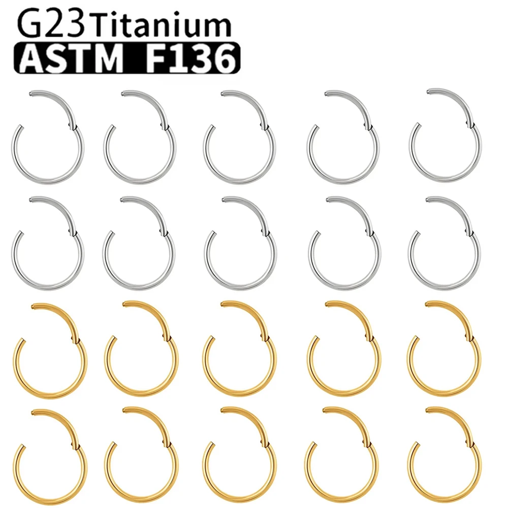 10 Uds. Anillos para la nariz G23, anillo de titanio para la nariz para mujeres y hombres, joyería para Piercing, aro para la oreja, Clips para el cuerpo de colores mezclados con bisagras