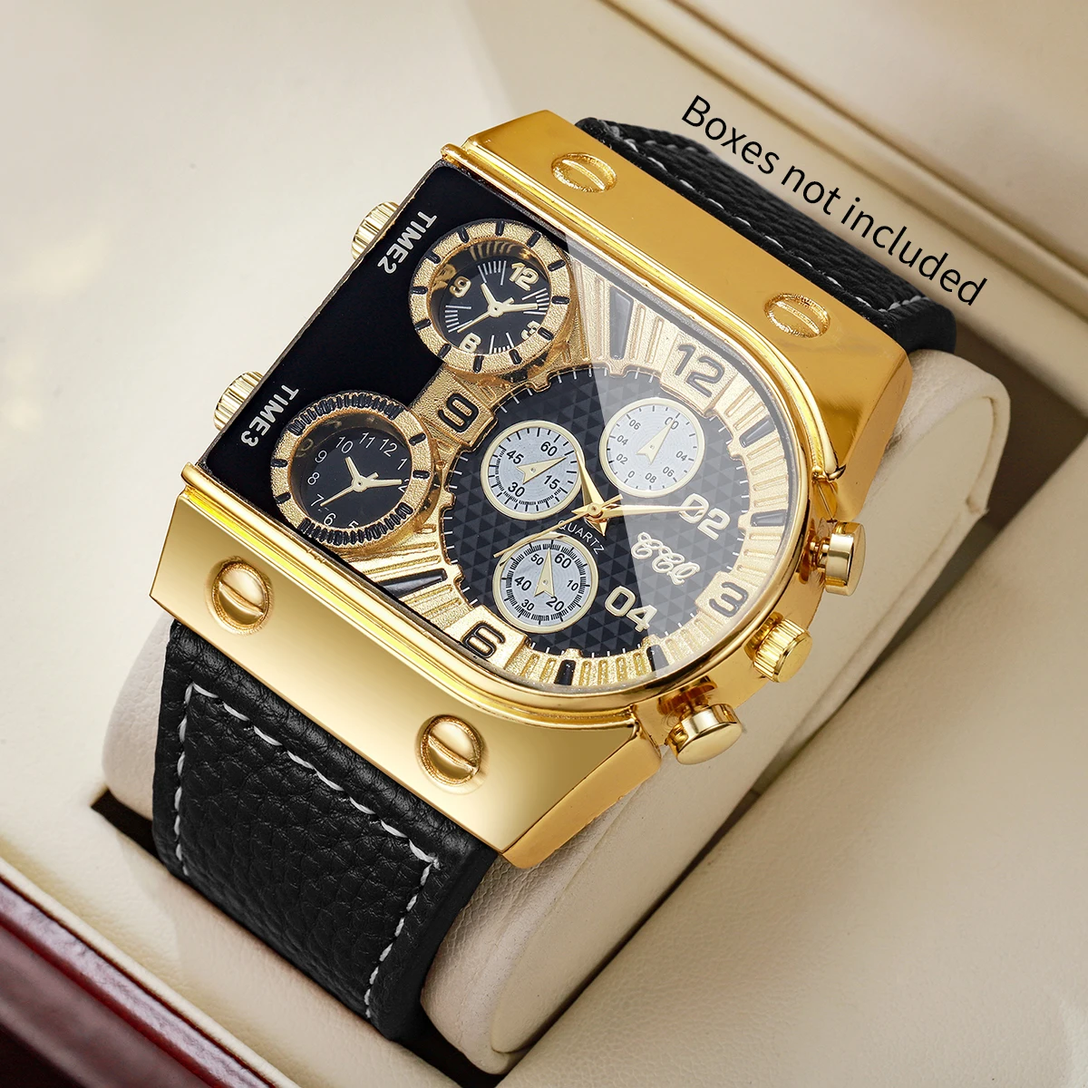 Reloj de cuarzo decorativo de lujo con esfera de cinco ojos para hombre, correa de cuero cuadrada a la moda, relojes deportivos para hombre, Reloj Hombre (sin caja)