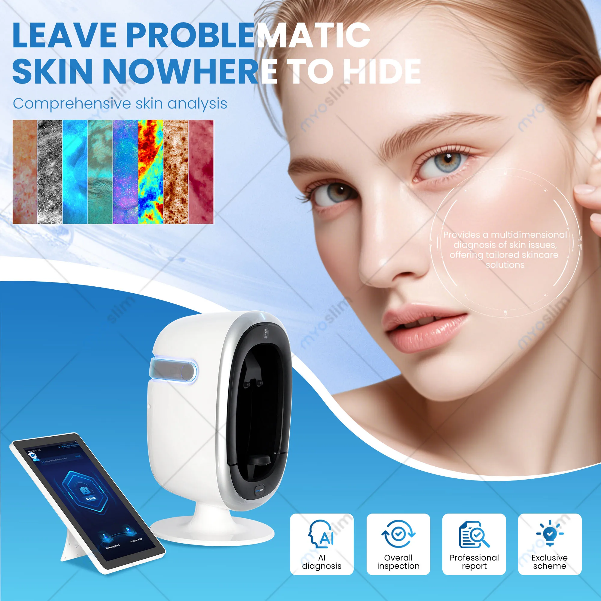 AISIA O1 Analizador Facial 3D con IA, Diagnóstico de Problemas de la Piel, Análisis Profesional de 8 Espectros, Equipo para Salón de Belleza