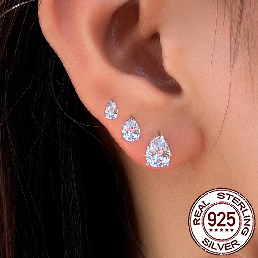 Pendientes QooLady de plata de ley S925 con circonita cúbica brillante, pendientes de gota de agua para mujer, accesorios de joyería de fiesta a la moda, regalo SE127