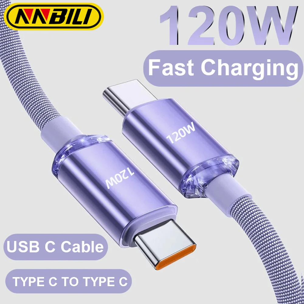 NNBILI-Cable USB tipo C a tipo C de 120W, Cable de carga rápida para teléfono, Cable de datos USB A a tipo C para Huawei, Xiaomi, OPPO, Honor, Samsung