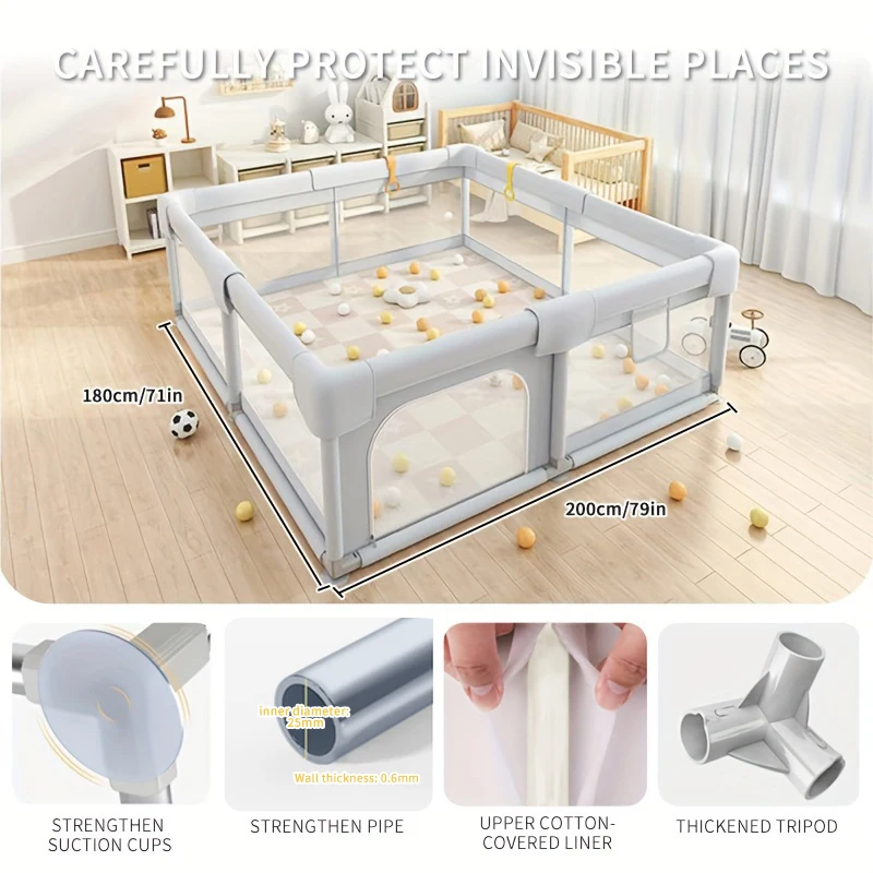 Parque infantil grande para bebés con protector de espuma, parque infantil para bebés de 0 a 6 años, parque infantil con piscina de bolas, seguridad interior para bebés F