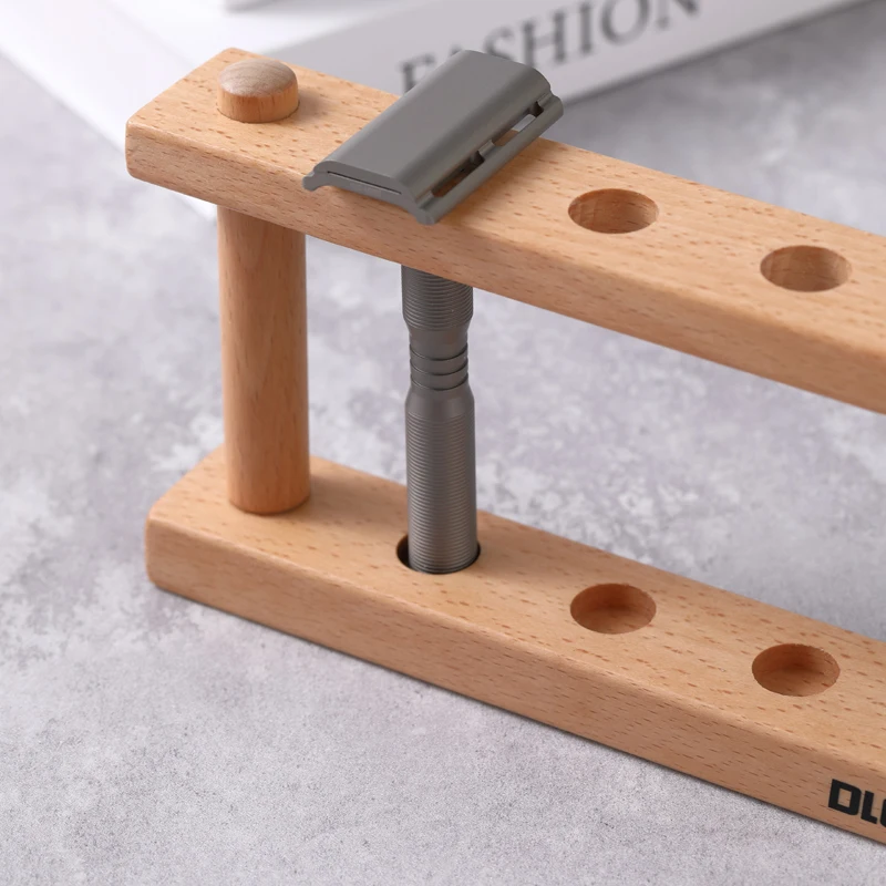 Soporte para rasuradoras de seguridad YAQi Toshevet de madera de haya