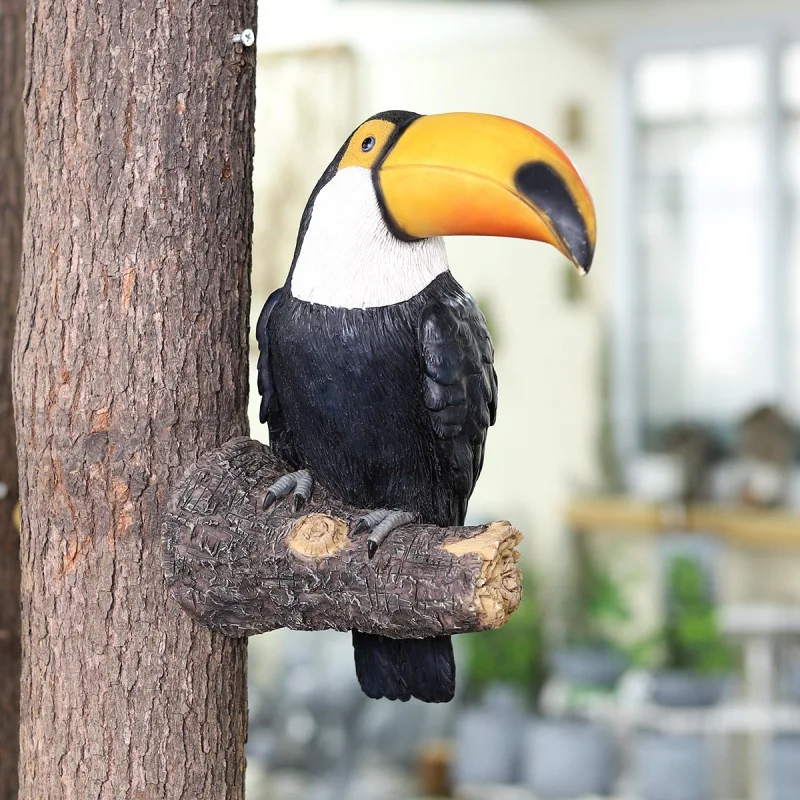 Estatuilla de pájaro Tucán, decoración de árbol, adornos colgantes de resina, estatua de jardín, simulación creativa, decoración de pared de patio de animales