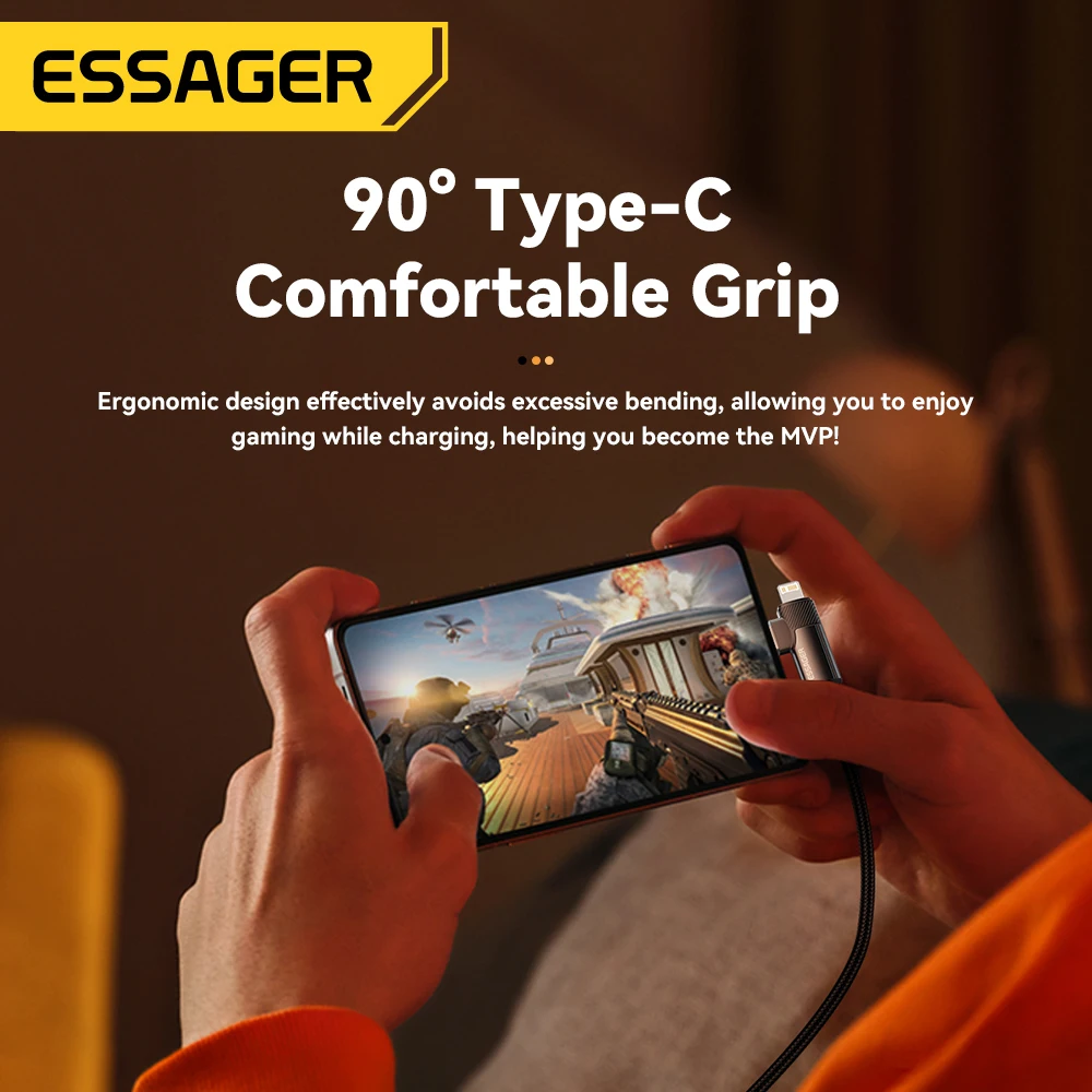 Essager PD 2 en 1 Cable USB A ángulo de 90 grados tipo C/Cable de carga rápida Lightning para iPhone 16 15 14Pro Max iPad Xiaomi Huawei