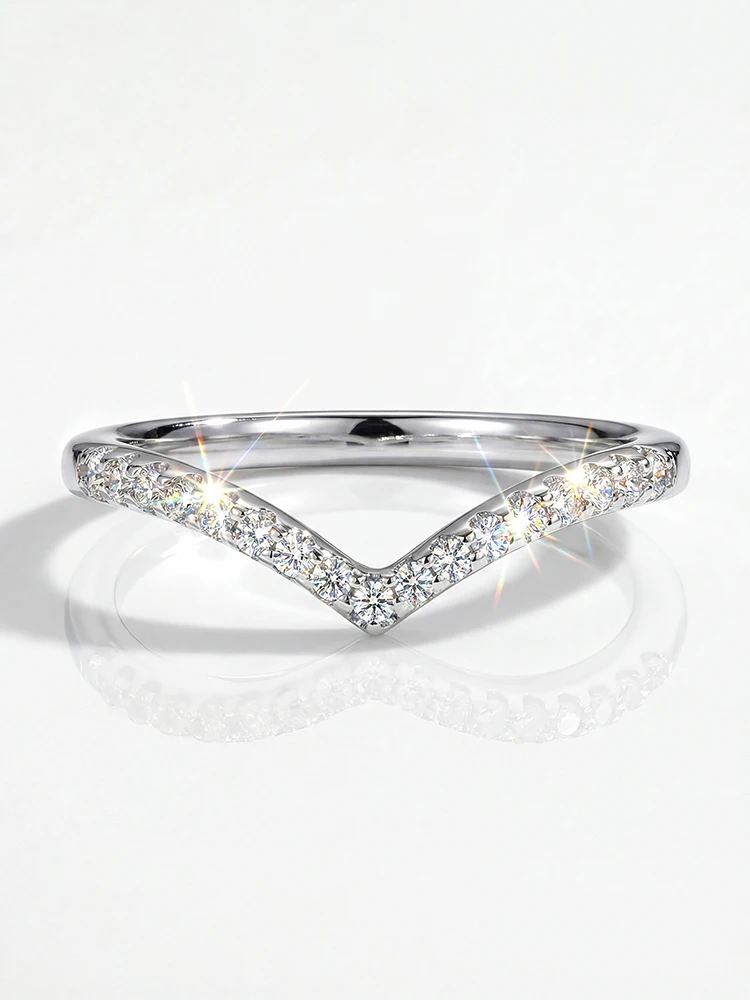 Anillos brillantes de moda en forma de V con diamantes de moissanita auténtica para mujer, joyería de compromiso y boda de plata de ley 925