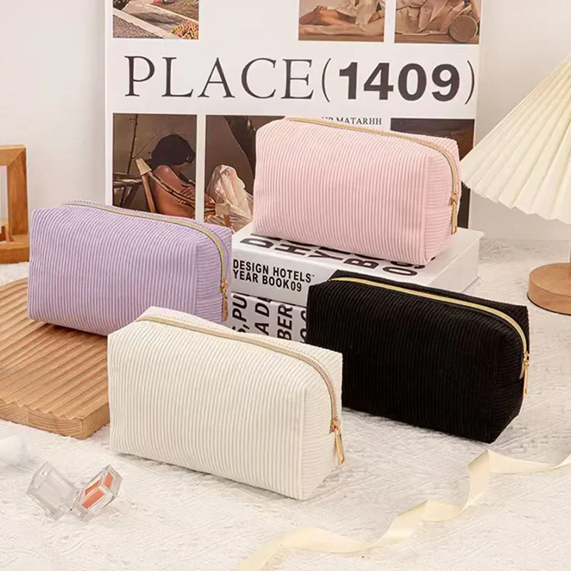 Linda Bolsa de Cosméticos de Pana para Niñas, Bolsa de Maquillaje Espaciosa, Organizador de Papelería Duradero, Estuche para Lápices, Útiles Escolares y de Oficina